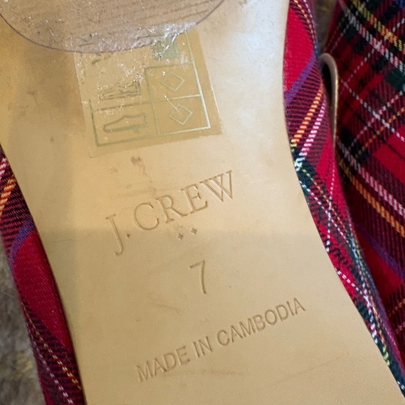 J Crew Factory Red Tartan Loafers Gold Edge Flats - Picture 8 of 9